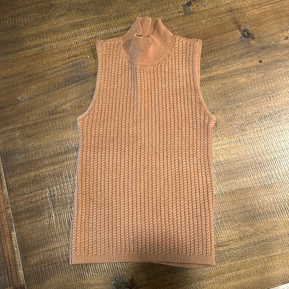 Elie Tahari Brown Heavy Knit Sleeveless Mock Neck Sweater Size S/P